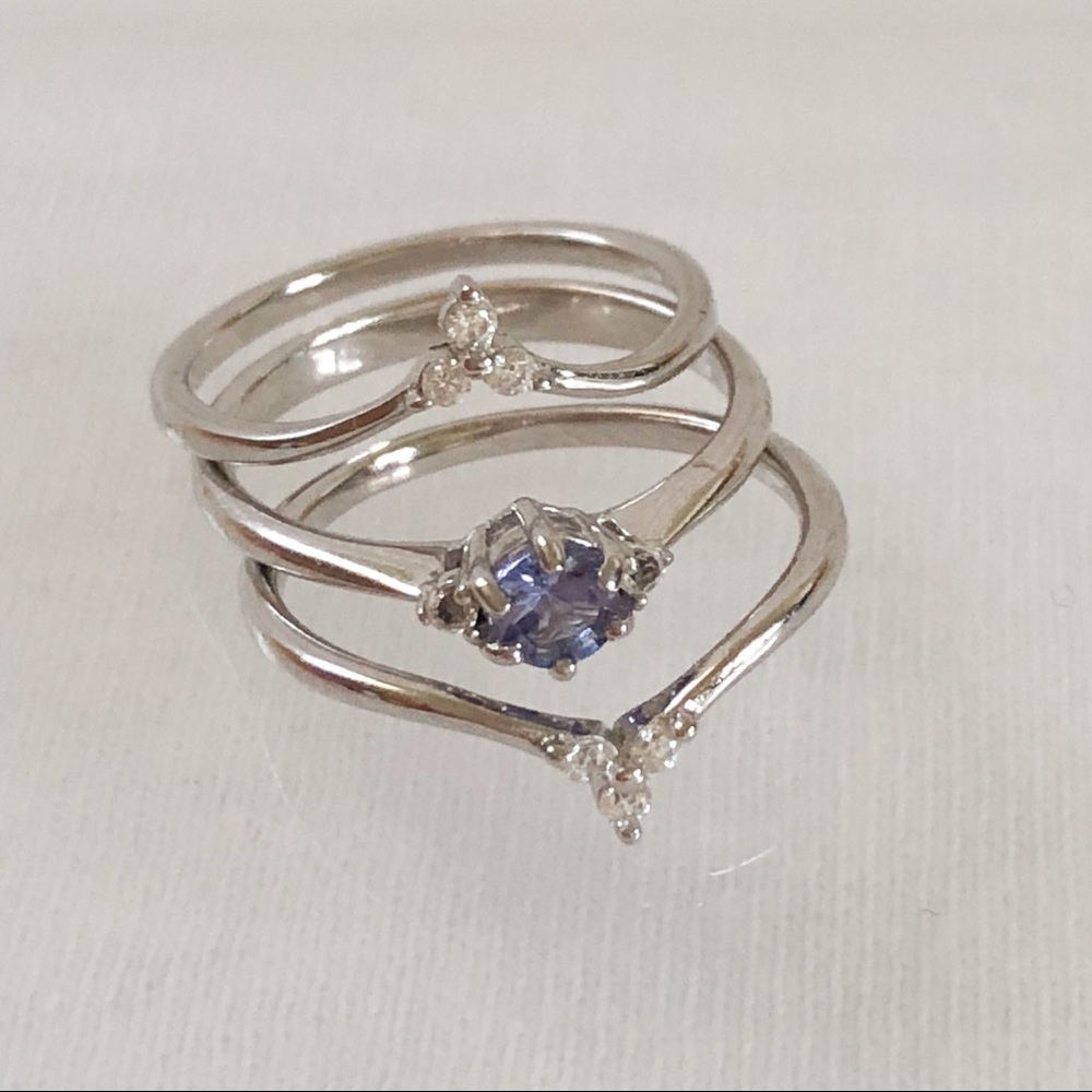 Tanzanite & White Topaz Ring + 2 CZ Stacking Rings
